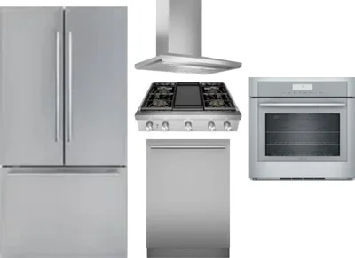 5 Piece Package Includes Refrigerator, Cooktop, Wall Oven, Hood And Dishwasher