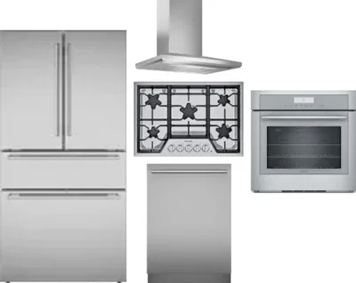 5 Piece Package Includes Refrigerator, Cooktop, Wall Oven, Hood And Dishwasher