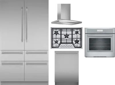 5 Piece Package Includes Refrigerator, Cooktop, Wall Oven, Hood And Dishwasher