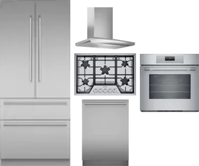 5 Piece Package Includes Refrigerator, Cooktop, Wall Oven, Hood And Dishwasher