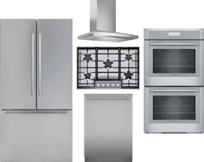 5 Piece Package Includes Refrigerator, Cooktop, Wall Oven, Hood And Dishwasher
