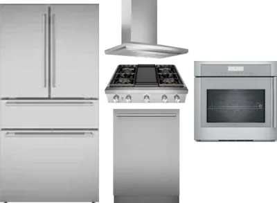 5 Piece Package Includes Refrigerator, Cooktop, Wall Oven, Hood And Dishwasher