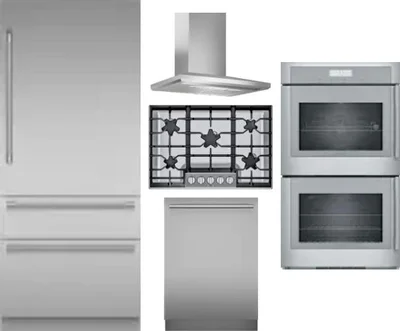 5 Piece Package Includes Refrigerator, Cooktop, Wall Oven, Hood And Dishwasher