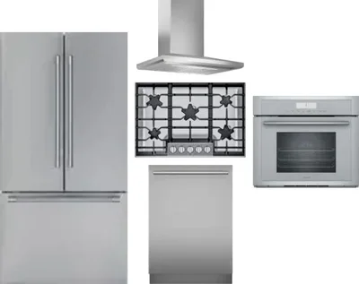 5 Piece Package Includes Refrigerator, Cooktop, Wall Oven, Hood And Dishwasher