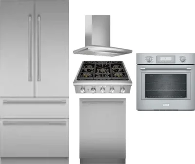 5 Piece Package Includes Refrigerator, Cooktop, Wall Oven, Hood And Dishwasher