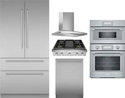5 Piece Package Includes Refrigerator, Cooktop, Wall Oven, Hood And Dishwasher