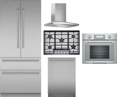 5 Piece Package Includes Refrigerator, Cooktop, Wall Oven, Hood And Dishwasher