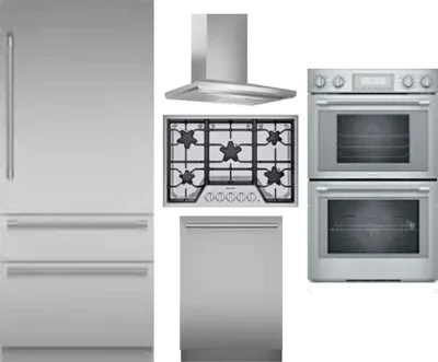5 Piece Package Includes Refrigerator, Cooktop, Wall Oven, Hood And Dishwasher