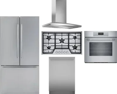 5 Piece Package Includes Refrigerator, Cooktop, Wall Oven, Hood And Dishwasher