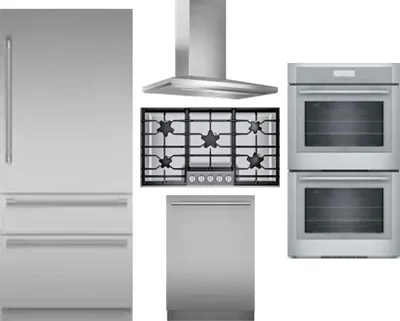 5 Piece Package Includes Refrigerator, Cooktop, Wall Oven, Hood And Dishwasher