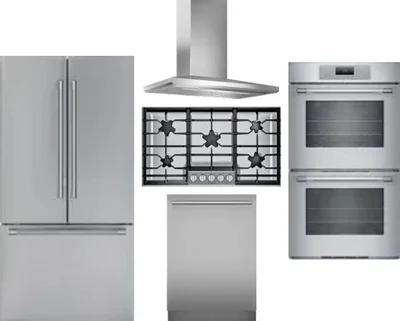 5 Piece Package Includes Refrigerator, Cooktop, Wall Oven, Hood And Dishwasher