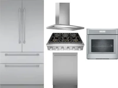 5 Piece Package Includes Refrigerator, Cooktop, Wall Oven, Hood And Dishwasher