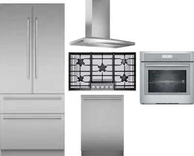 5 Piece Package Includes Refrigerator, Cooktop, Wall Oven, Hood And Dishwasher