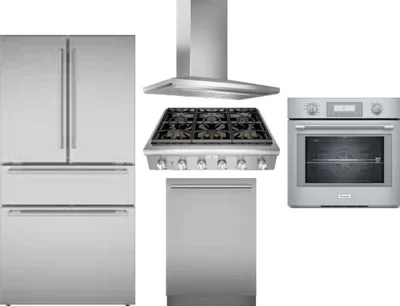 5 Piece Package Includes Refrigerator, Cooktop, Wall Oven, Hood And Dishwasher