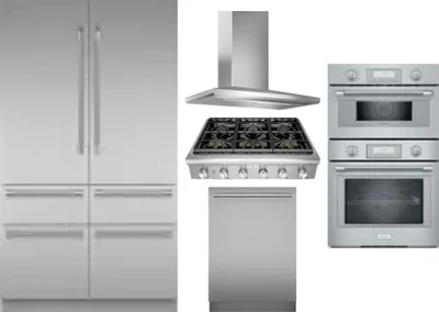 5 Piece Package Includes Refrigerator, Cooktop, Wall Oven, Hood And Dishwasher