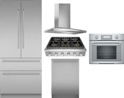 5 Piece Package Includes Refrigerator, Cooktop, Wall Oven, Hood And Dishwasher