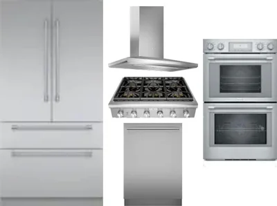 5 Piece Package Includes Refrigerator, Cooktop, Wall Oven, Hood And Dishwasher