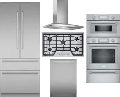 5 Piece Package Includes Refrigerator, Cooktop, Wall Oven, Hood And Dishwasher