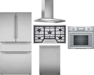 5 Piece Package Includes Refrigerator, Cooktop, Wall Oven, Hood And Dishwasher
