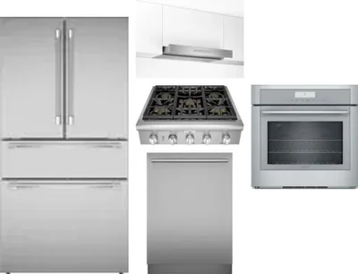 5 Piece Package Includes Refrigerator, Cooktop, Wall Oven, Hood And Dishwasher