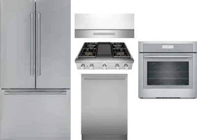 5 Piece Package Includes Refrigerator, Cooktop, Wall Oven, Hood And Dishwasher