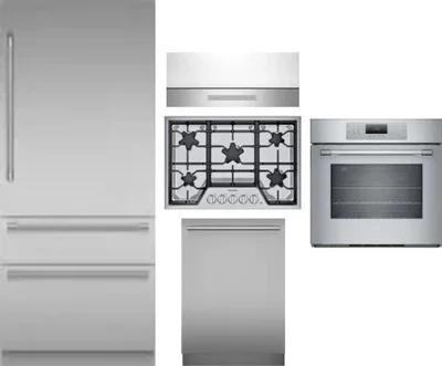 5 Piece Package Includes Refrigerator, Cooktop, Wall Oven, Hood And Dishwasher
