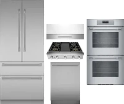 5 Piece Package Includes Refrigerator, Cooktop, Wall Oven, Hood And Dishwasher