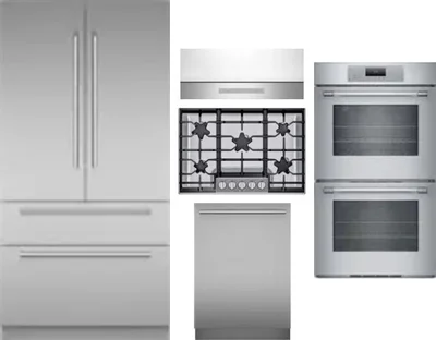 5 Piece Package Includes Refrigerator, Cooktop, Wall Oven, Hood And Dishwasher