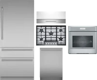 5 Piece Package Includes Refrigerator, Cooktop, Wall Oven, Hood And Dishwasher