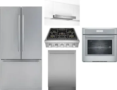 5 Piece Package Includes Refrigerator, Cooktop, Wall Oven, Hood And Dishwasher