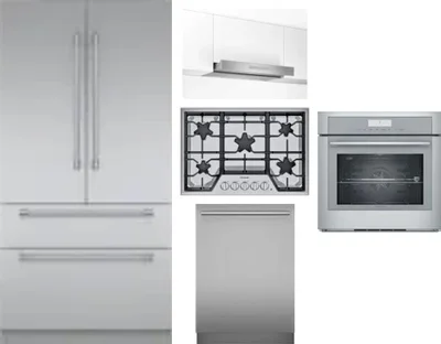 5 Piece Package Includes Refrigerator, Cooktop, Wall Oven, Hood And Dishwasher