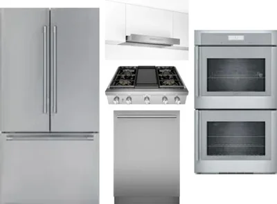 5 Piece Package Includes Refrigerator, Cooktop, Wall Oven, Hood And Dishwasher