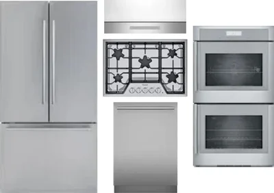 5 Piece Package Includes Refrigerator, Cooktop, Wall Oven, Hood And Dishwasher