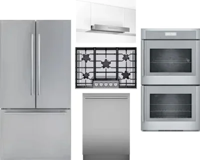 5 Piece Package Includes Refrigerator, Cooktop, Wall Oven, Hood And Dishwasher
