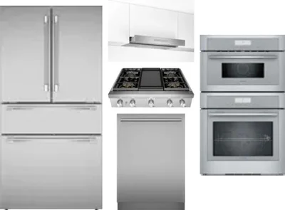 5 Piece Package Includes Refrigerator, Cooktop, Wall Oven, Hood And Dishwasher