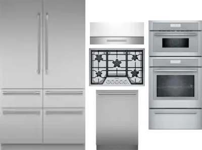 5 Piece Package Includes Refrigerator, Cooktop, Wall Oven, Hood And Dishwasher