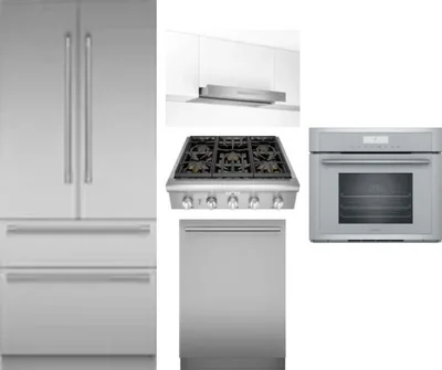 5 Piece Package Includes Refrigerator, Cooktop, Wall Oven, Hood And Dishwasher