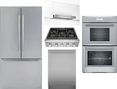 5 Piece Package Includes Refrigerator, Cooktop, Wall Oven, Hood And Dishwasher
