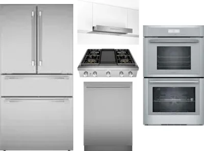 5 Piece Package Includes Refrigerator, Cooktop, Wall Oven, Hood And Dishwasher