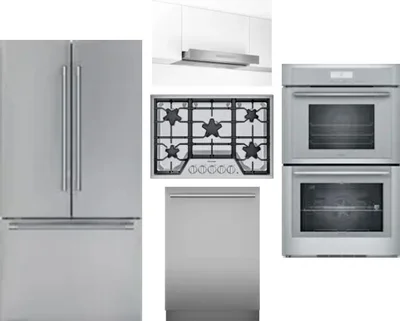 5 Piece Package Includes Refrigerator, Cooktop, Wall Oven, Hood And Dishwasher