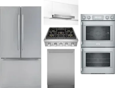 5 Piece Package Includes Refrigerator, Cooktop, Wall Oven, Hood And Dishwasher
