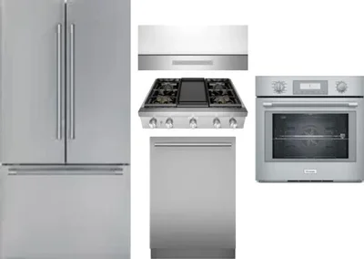 5 Piece Package Includes Refrigerator, Cooktop, Wall Oven, Hood And Dishwasher