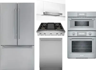 5 Piece Package Includes Refrigerator, Cooktop, Wall Oven, Hood And Dishwasher