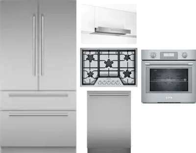 5 Piece Package Includes Refrigerator, Cooktop, Wall Oven, Hood And Dishwasher