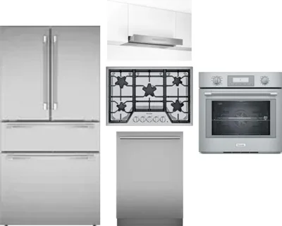 5 Piece Package Includes Refrigerator, Cooktop, Wall Oven, Hood And Dishwasher