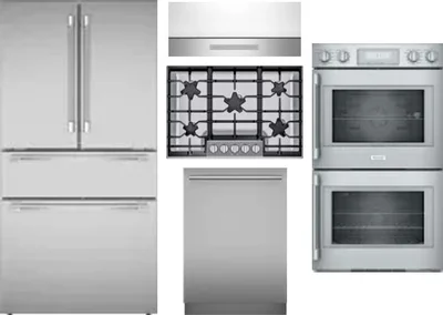5 Piece Package Includes Refrigerator, Cooktop, Wall Oven, Hood And Dishwasher