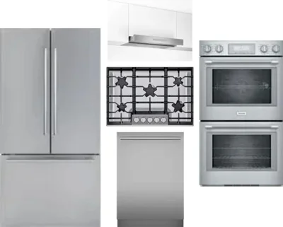 5 Piece Package Includes Refrigerator, Cooktop, Wall Oven, Hood And Dishwasher