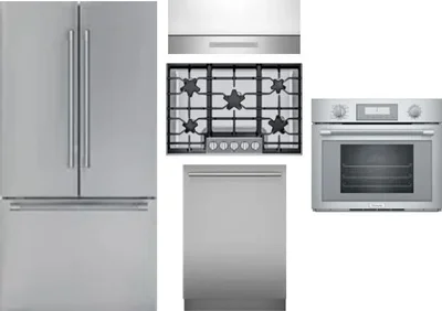 5 Piece Package Includes Refrigerator, Cooktop, Wall Oven, Hood And Dishwasher