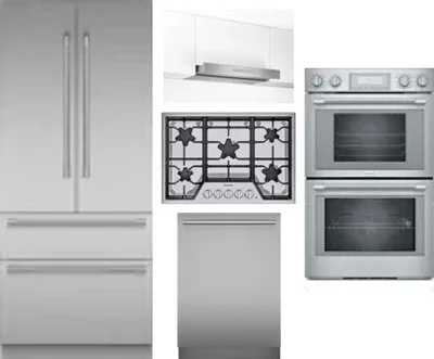 5 Piece Package Includes Refrigerator, Cooktop, Wall Oven, Hood And Dishwasher