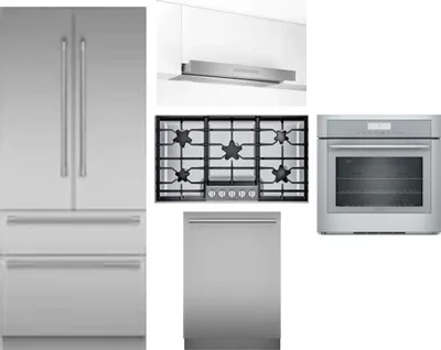 5 Piece Package Includes Refrigerator, Cooktop, Wall Oven, Hood And Dishwasher